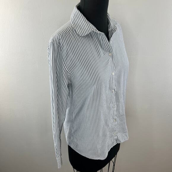 Weekend Max Mara Blue White Shirt Striped Collared Long Sleeve Formal Button-Up - Picture 4 of 6